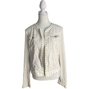 Lena Gabrielle Faux Leather and Knit Jacket Cream